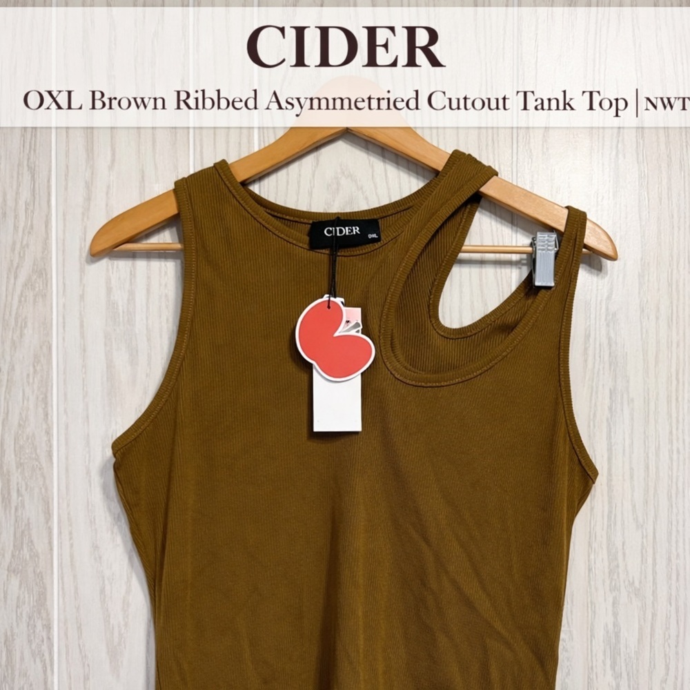 Cider OXL Brown Ribbed Asymmetrical Cutout Tank Top NWT